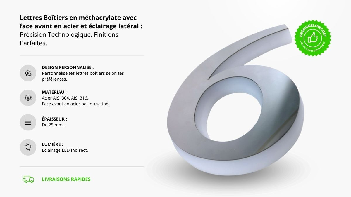 Lettres en plexiglas avec inox rétro éclairée