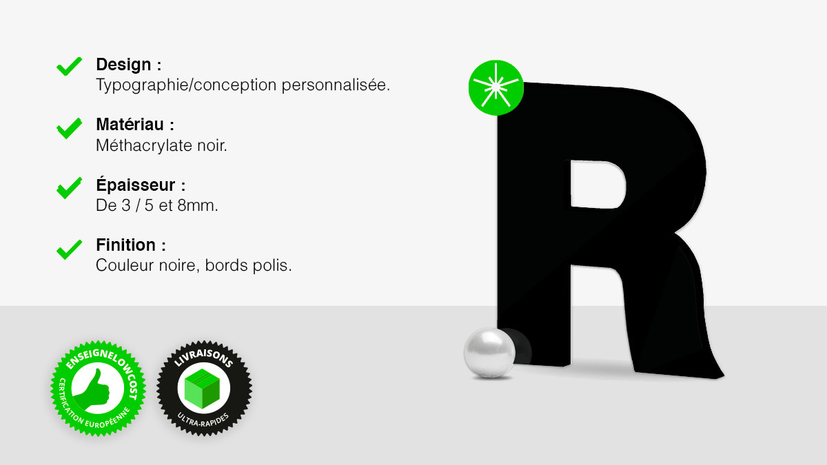 Lettres découpeés en méthacrylate noir