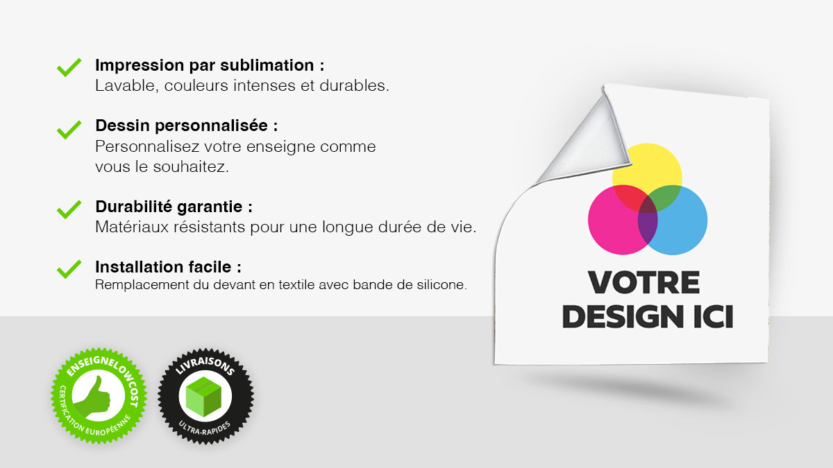 Remplacement de textile pour enseignes lumineuses et non lumineuses