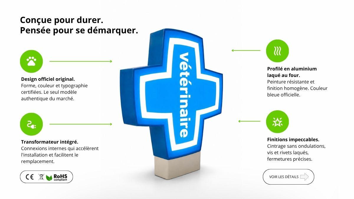 Enseigne drapeau Croix vétérinaire