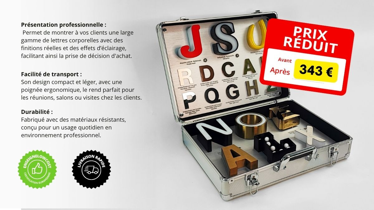 Échantillonnage de lettres boîtiers avec lumière