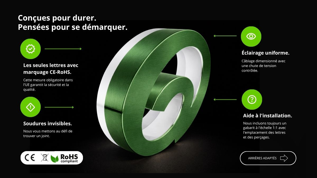 Lettrage en aluminium avec éclairage indirect