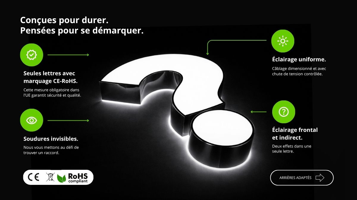 Lettrage en aluminium avec éclairage frontal et indirect