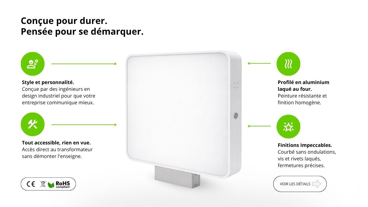 Enseigne drapeau lumineuse double-face