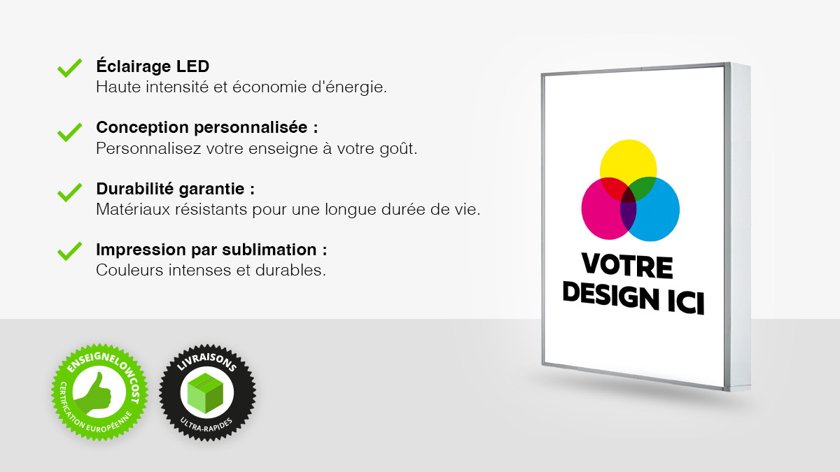 Enseigne lumineuse textile unilatérale pour mur