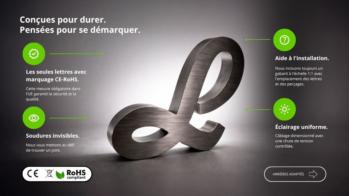 Lettres relief en inox retro éclairée